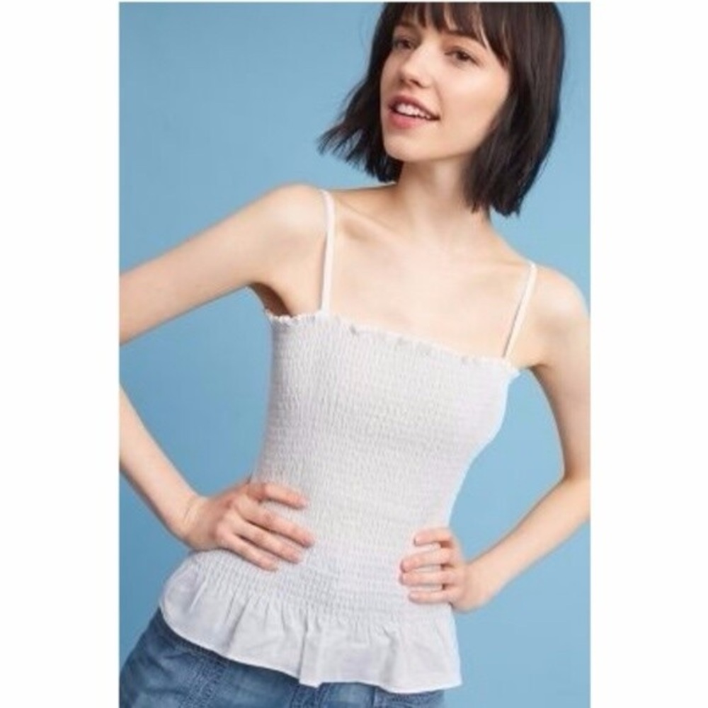 Anthropologie Maeve Linen Smocked Peplum